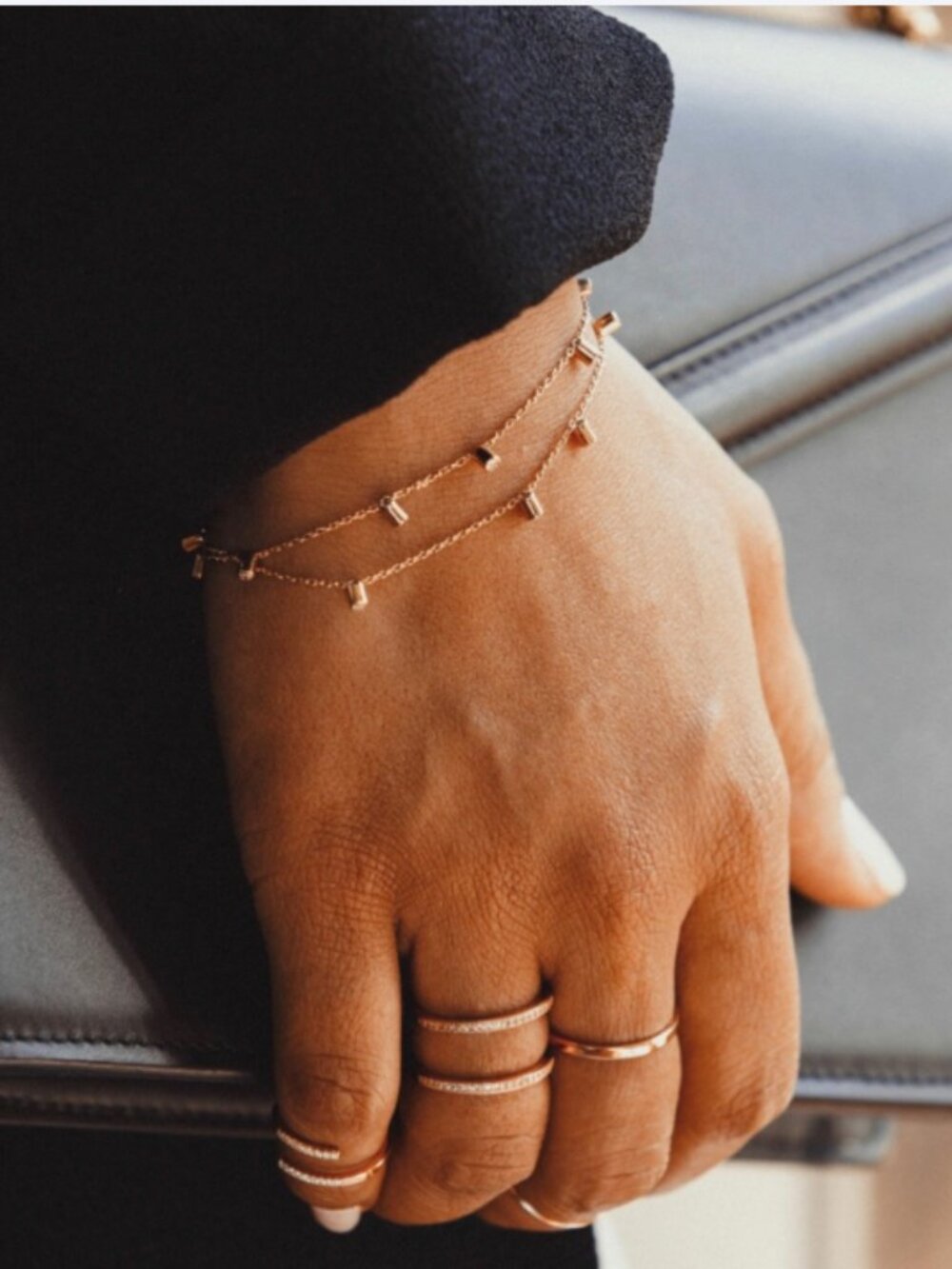 14k Rose Gold Two-Layer Diamond Bracelet - 6" + 2" Extension